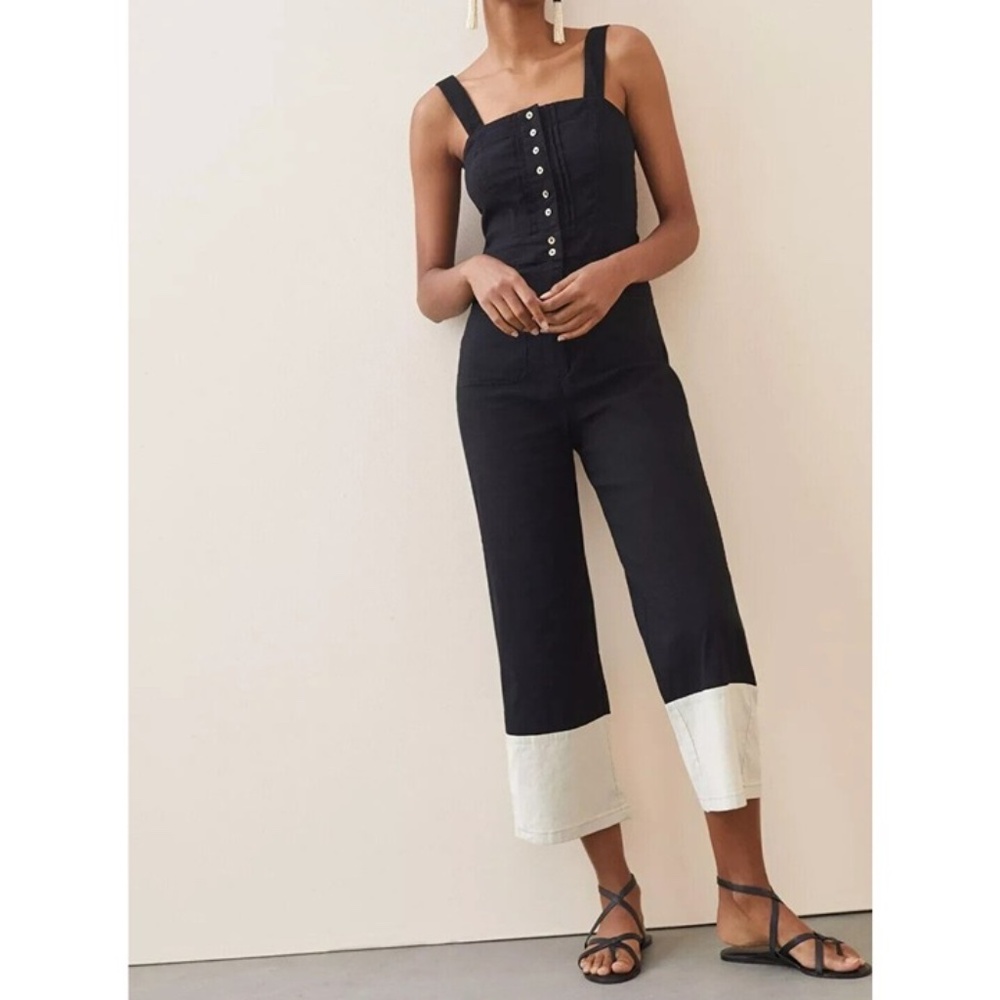 Anthropologie Maeve Colette Wide Leg Cropped Overalls Jumpsuit in 10P